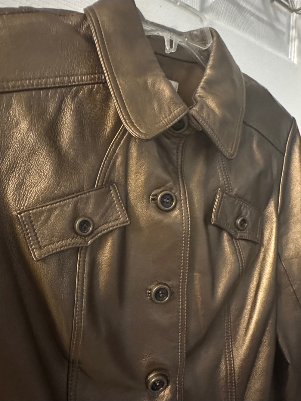 Cache Metallic Bronze Leather Button-Front Jacket - Picture 6 of 11